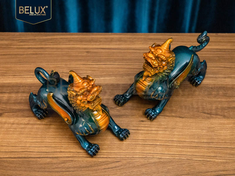 Đôi tượng tỳ hưu bằng đồng decor dài 18cm